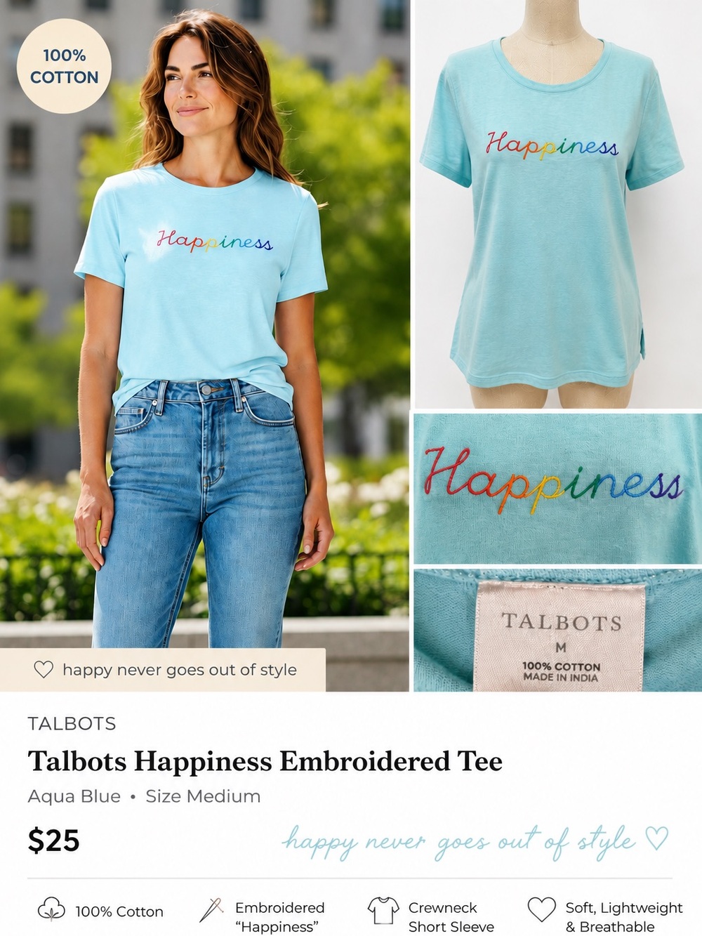 Talbots Happiness Embroidered Tee
Women’s Size Medium